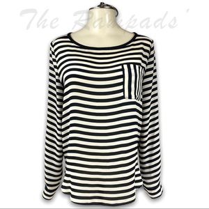 Ann Taylor Loft White and Black Stripes Roll Up Long-sleeve Blouse Size …